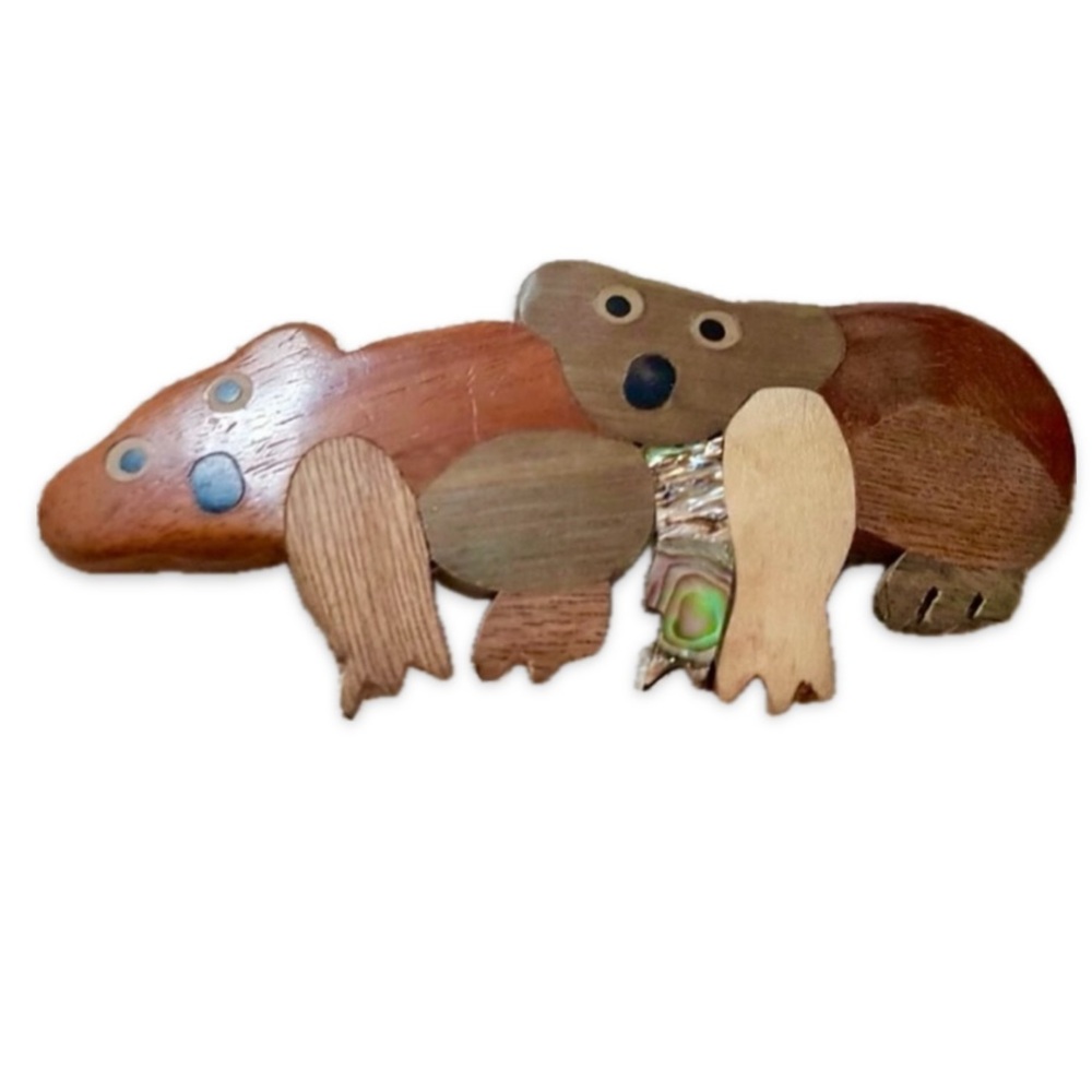 Koala bears wood brooch - Handcrafted Brooch or Necklace you choose